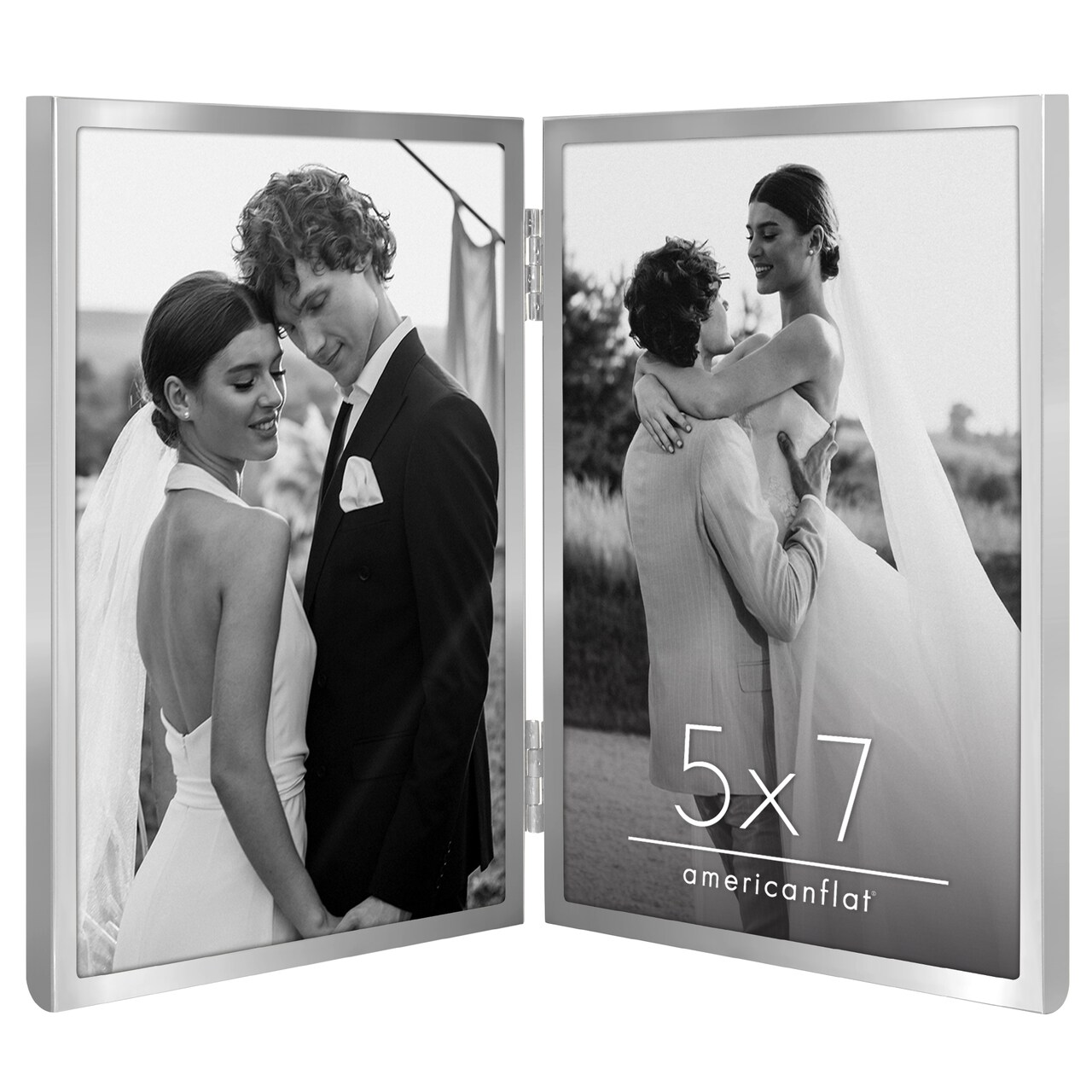 Americanflat Hinged Picture Frame with Shatter-Resistant Glass - Modern Metal Picture Frame Displays Two Photos - Elegant Photo Frames for Tabletop Display